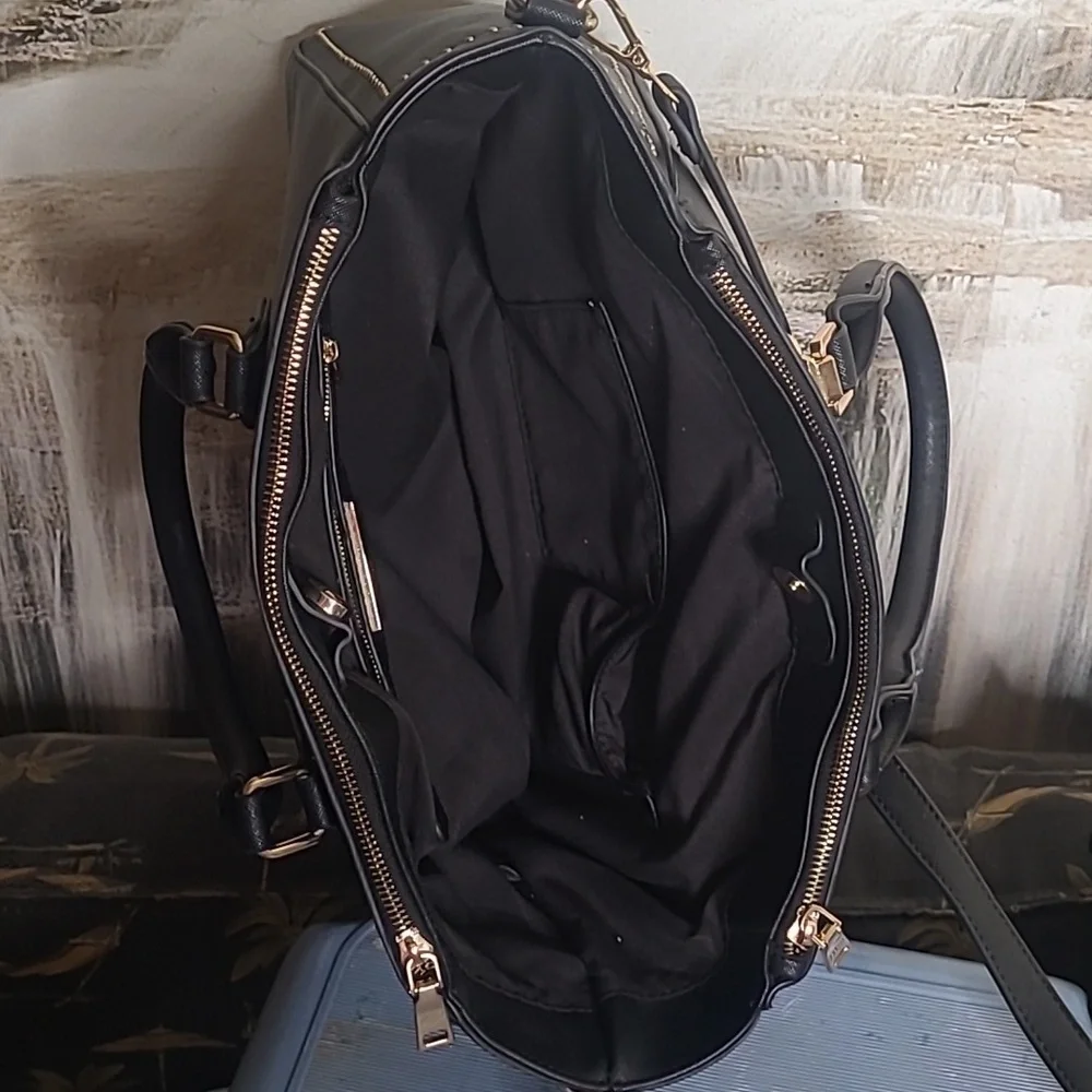Miztique Womens Elegant Black Handbag Satchel gold accents and accent lock